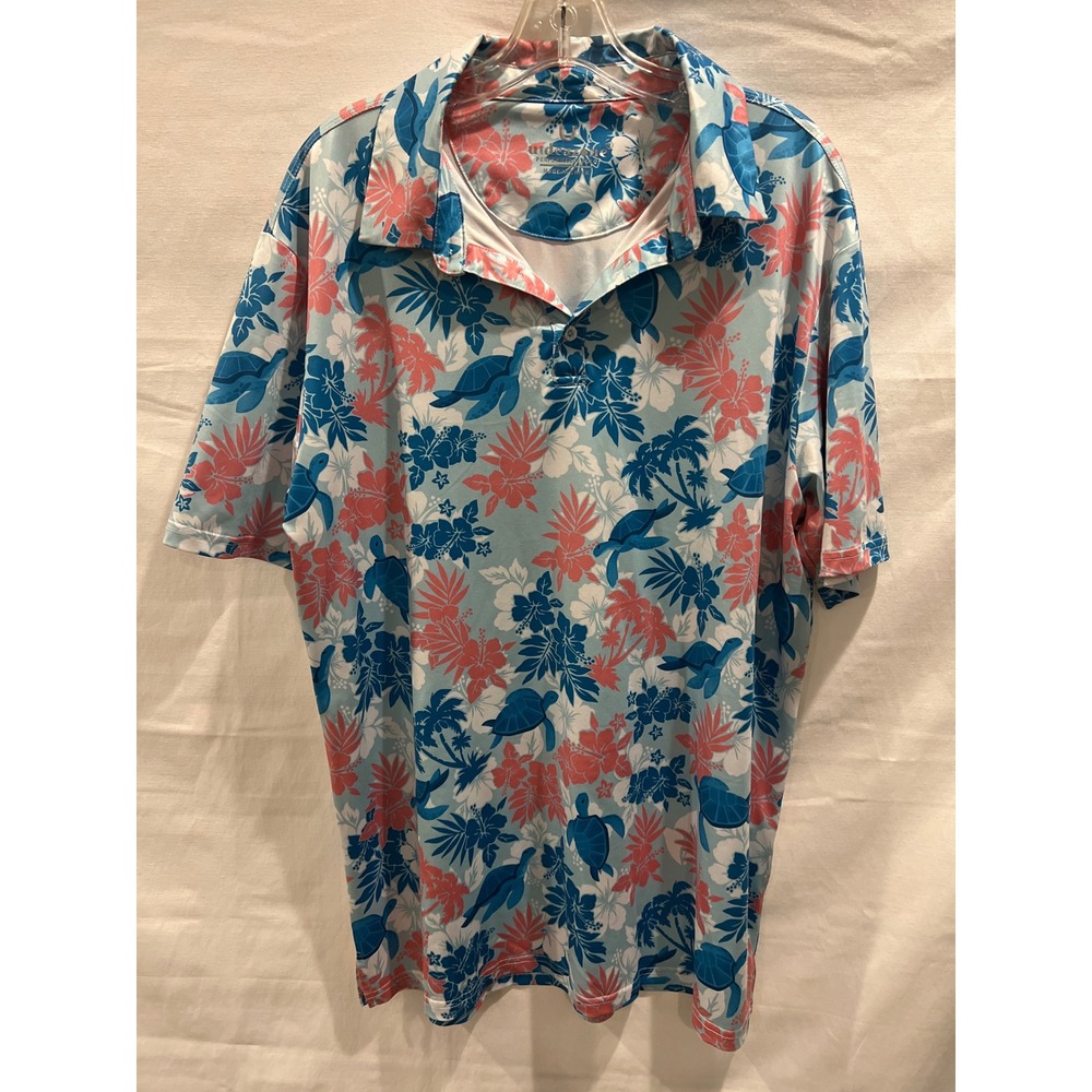 Uideazone Mens Performance Polo Shirt Sea Turtle Tropical Floral Blue Pink L
